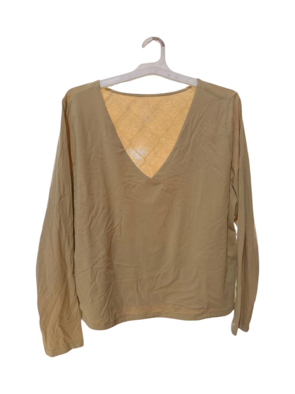 V-Neck Long Sleeve Women's Top - Tan XX-large